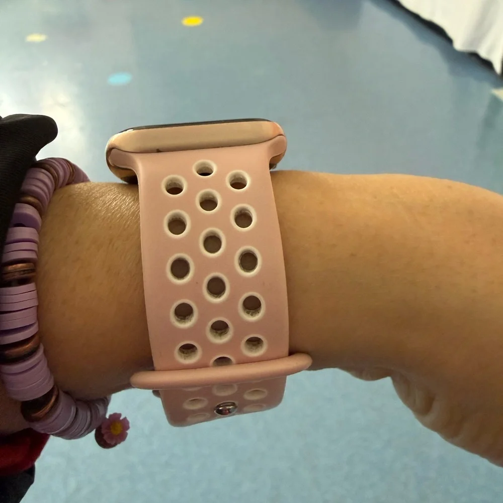 Light Pink Perforated Silicone Smartwatch Band with Silver Case
